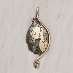 Vintage 14k Gold & Sterling Silver Horse Necklace Pendant